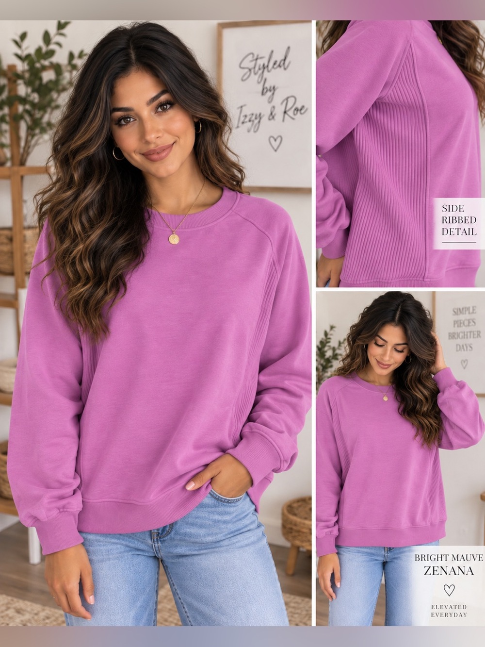 Zenana Fleece-Lined Crewneck Sweatshirt – Bright Mauve 💗